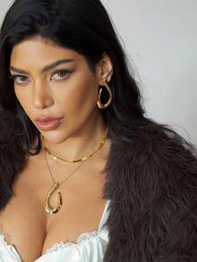 CUCCOO SZL Conjunto de 3 piezas de pendientes, colgante y collar de moda elegante con diseño geométrico asimétrico y en capas, estilo europeo y americano - Amarillo Oro - Ver 2