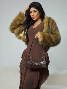 CUCCOO SZL 人造漆皮鋸齒紋法棍包 - 巧克力棕 - 查看 2