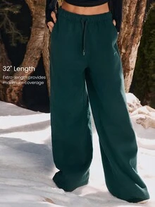 GLOWMODE Very Merry Heavyweight Fleece Soft Plush Wide Leg Embroidered Drawstring Sweatpants Holiday Christmas Autumn Winter Outdoors Daily Casual Wear - Dunkelgrün - Übersicht 5