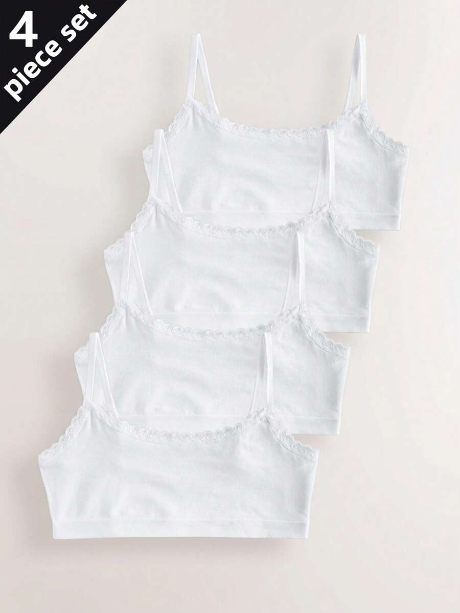 4pcs/Set Girls' Minimalist White Comfortable Camisole Underwear Set