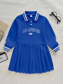 SHEIN Explorewe Young Girls' Minimalist Printed Long Sleeve Dress