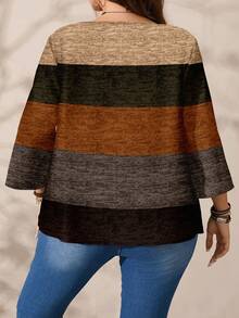 EMERY ROSE Plus Size Women Casual All-Over Print Round Neck Loose 3/4 Sleeve Shirt, ,Flower/Spring/Summer/Vacation - Multicolor - View 4