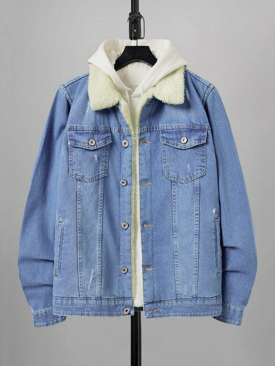 RueChic 男式羊毛衫領丹寧夾克