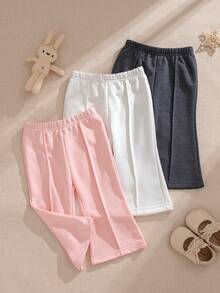 SHEIN Vintaside Kids 3pcs/Set Baby Girls' Casual Asymmetrical Waist Cotton Blend Sports Pants, Spring/Summer - Multicolor - View 1