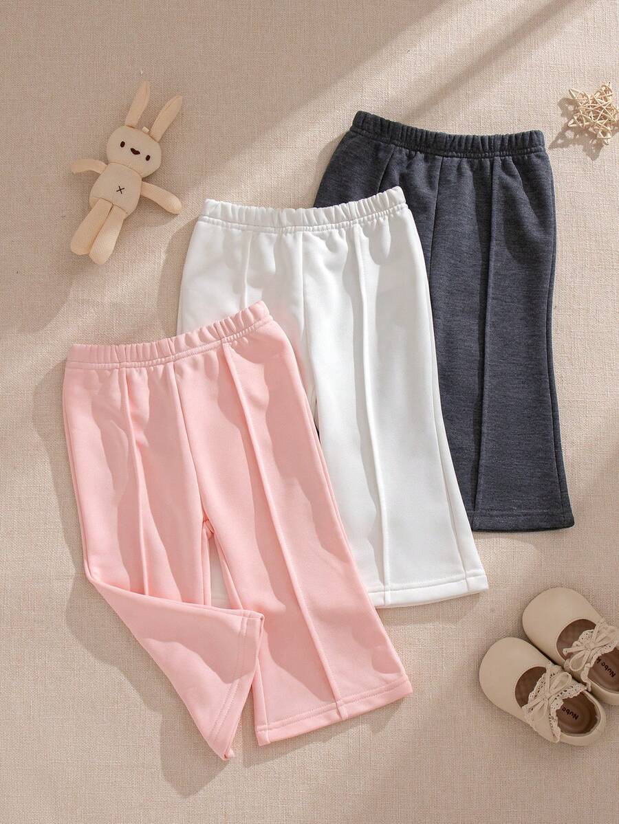 SHEIN Vintaside Kids 3pcs/Set Baby Girls' Casual Asymmetrical Waist Cotton Blend Sports Pants, Spring/Summer - Multicolor - View 1