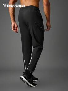 Acti Log Boyfriend Style Men Drawstring Waist Flap Pocket Side Sports Pants Fall Fall Breathable Sweat-Wicking Lightweight Comfortable Running Muscle Minimalist Design Slim Fit For Workout Joggers Gymwear - Black - View 2