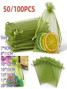 50/100个橄榄绿欧根纱袋 - 多用途包装,适用于礼品、婚礼回礼、派对用品、水果保护和家居收纳 - 綠色 - 查看 2
