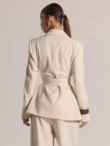 MUSERA Áo blazer dáng ôm, thắt eo, vai độn, chỉ mặc mùa đông, thích hợp đi làm, đi chơi, đi dự tiệc, gợi cảm, dễ thương, ấm áp, mùa xuân. - Màu be - Xem 4