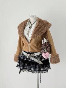 Sunspun Women's Pink Faux Fur Suede Jacket, Autumn/Winter - Brown - View 1