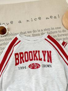 SHEIN 2pcs Baby Girl Cute Sporty Grey Printed Long Sleeve Sweatshirt And Pants Set, Autumn/Winter - Multicolor - View 9