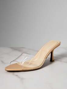 SHUZIA Women's Clear Upper High Heel Peep Toe Slip-On Sandals For Christmas - Beige - View 4