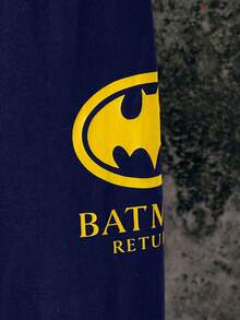 BATMAN X SHEIN 85th 2pcs/Set Young Boy Cartoon Print Casual Sports Long Sleeve Sweatshirt And Sweatpants Set Boys Lounge Set - Navy Blue - View 6