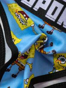 SpongeBob SquarePants | SHEIN Women's Comfortable Soft Breathable Cartoon Pattern Letter Jacquard Thong Panties - Black - View 5