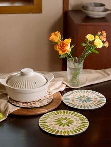 Cirelle 1pc Scandinavian-Style Heat-Resistant Placemat, Round Shell Pattern Table Mat, High-End Luxury European-Style Western Dining Mat & Round Tray