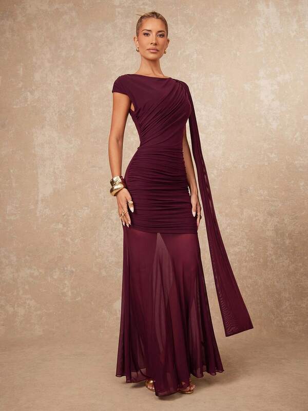 Lumalex Vestido largo minimalista de unicolor con faja para mujer