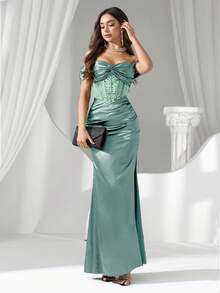 Coutiva Vestido de noche formal (muy adornado) - Verde Oliva - Ver 10