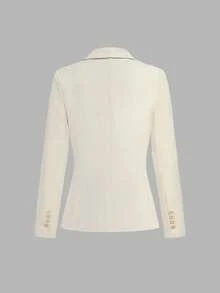 SHEIN Privé 女士褶皱腰身铅笔裤+宽松西装外套套装，商务通勤装 - 杏色 - 查看 7