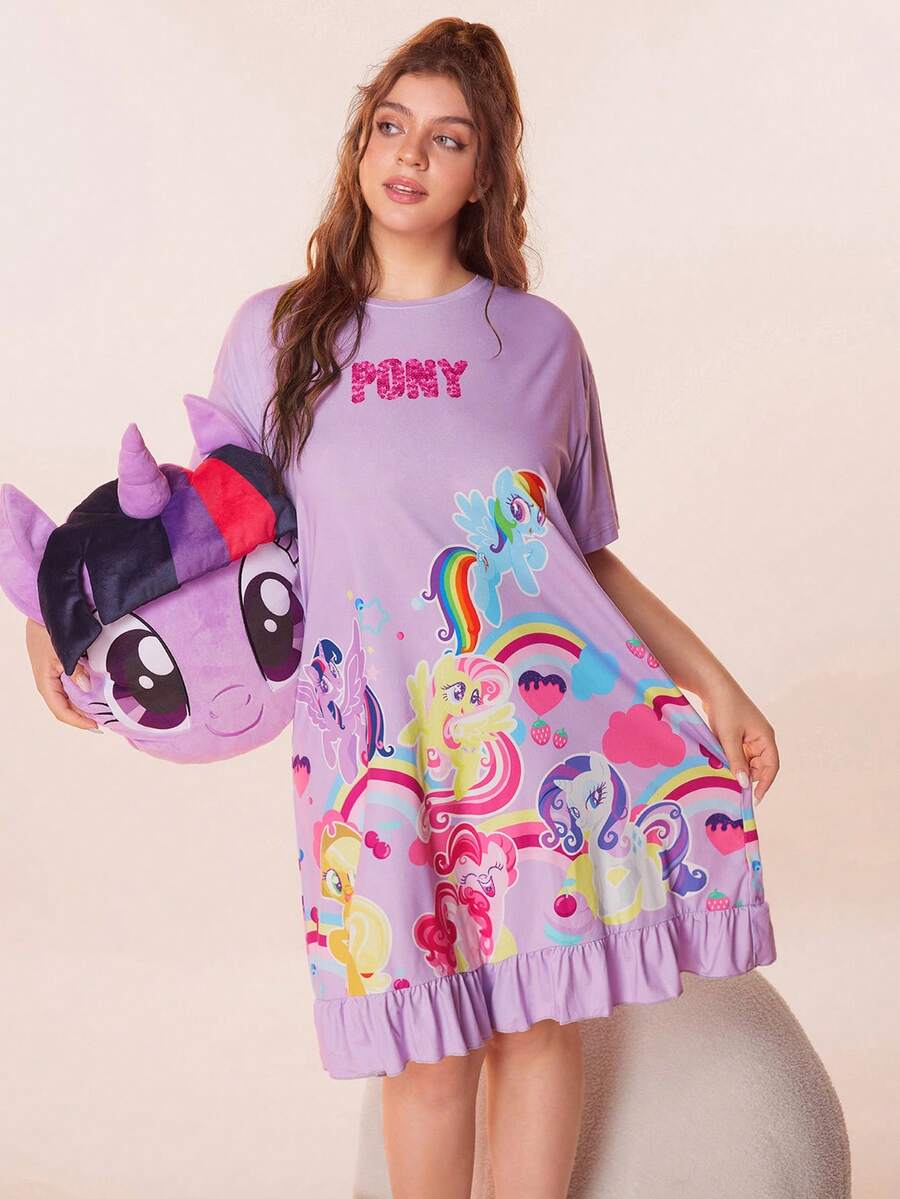 My Little Pony X SHEIN Plus Size Summer Cute Pony Print Ruffle Hem ...