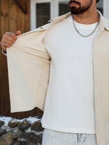 Manfinity CasualCool 男士休闲长袖衬衫，长袖上衣，男士2025秋季户外服装，男士衬衫，长袖上衣，男士2025秋季户外服装，适合秋季穿着 - 杏色 - 查看 6