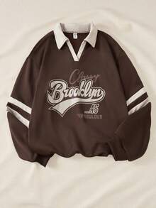 SHEIN 少女休闲拉链运动衫，简约时尚，适合日常穿着、度假穿着、夏季穿着、旅行穿着 - 摩卡棕 - 查看 1