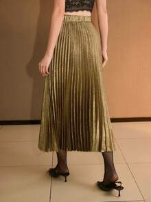 MOTF PREMIUM FALDA PLISADA CON REVESTIMIENTO METÁLICO, VERSÁTIL Y DE MODA - Dorado - Ver 5