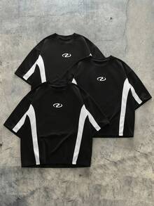 AXEPEAK 3件套男士圆领短袖撞色印花T恤 - 黑色 - 查看 7