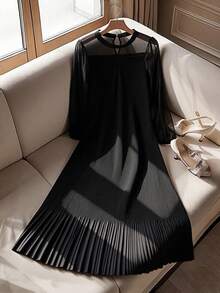 GlowEve CURVE Exquisite & Elegant  Plus Size Women Solid Color Lantern Sleeve Ruffle Hem Elegant Dress Fall Cloth For Women - Black - View 1