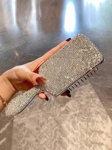 1件装，钻石系列（白钻），时尚闪亮水钻气垫梳，蓬松卷发气囊梳，家用干湿两用防静电按摩梳，个性化小众按摩梳，女士大号蓬松发夹梳，多色水钻，生日派对节日礼物，钻石装饰艺术品，万圣节，感恩节，圣诞节 - 彩色 - 查看 5