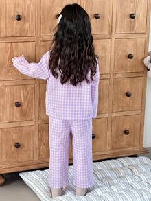 Dazy Kids Girls Plaid Embroidered Long Sleeve Top And Pants Pajama Set, Young Girl Fall Clothes