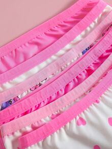 SHEIN 6pcs Girls Rabbit Series Soft & Comfortable All-Over Heart Print Elastic Waistband Loose Casual Briefs - Multicolor - View 3