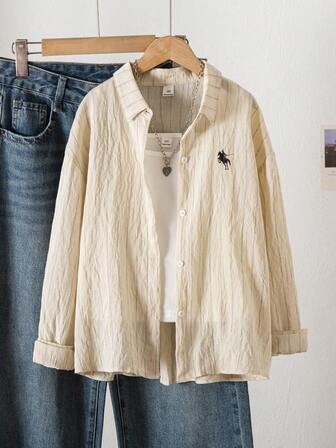 SHEIN Tween Girl Casual Striped Long Sleeve Shirt, Autumn