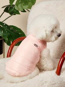 PETSIN 1pc Pet Cat And Dog Universal Pink Cute, Fashionable, Comfortable, Warm, High Collar, Sleeveless, Drip Rope, Dog Cotton Jacket, Down Jacket - Pink - View 1