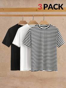 Manfinity NXTstreet Set de 3 camisetas de manga corta de cuello redondo para uso diario casual de hombre - Multicolor - Ver 1