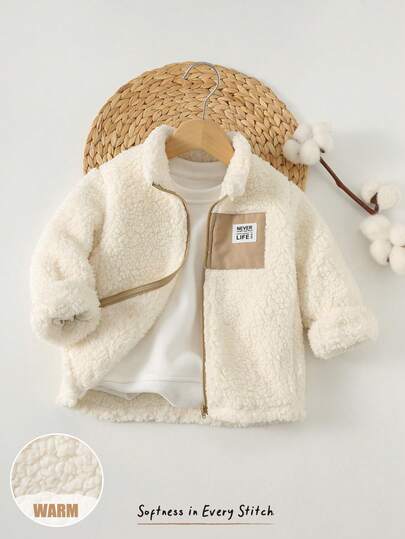 Cozy Pixies Pojkars kofta med långärmad krage och färgblocksapplikation, mångsidig och bekväm, lämplig för inomhusbruk, utomhusaktiviteter, skidåkning, skolstart, vardagskläder, sport på hösten/vintern