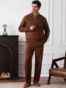 Core Aspect Áo khoác bóng chày đa năng cho nam, quần ống đứng phong cách công sở thường ngày, bộ đồ thoải mái để mặc hàng ngày, mùa thu/đông - màu nâu - Xem 4