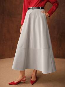 MOTF PREMIUM 女士PU纹理A字半身裙，简约设计 - 灰色 - 查看 4