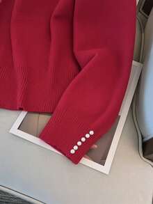 GlowEve CURVE 大码优雅珍珠缀饰圆领长袖毛衣 - 紅色 - 查看 6