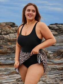 Swim Lushoire Đồ bơi liền thân họa tiết da báo mùa hè cỡ lớn dành cho nữ, dây đeo có thể điều chỉnh, phong cách thường ngày đi biển - Nhiều màu - Xem 3