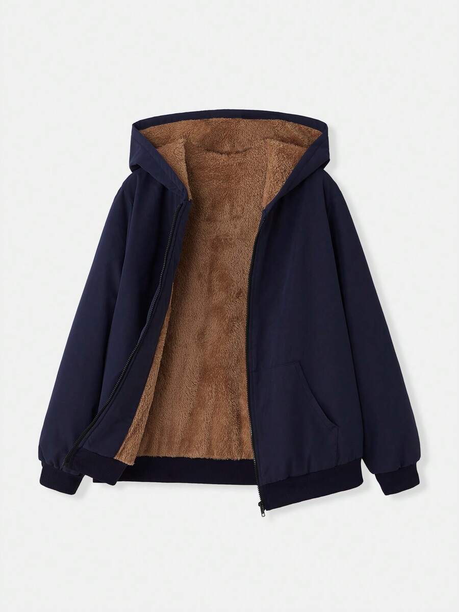 SHEIN EZwear 海军蓝加大码纯色简约休闲长袖夹克