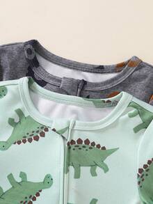 2pcs/Set Baby Boys' Cute Cartoon Dinosaur, Excavator, Car All-Over Print Soft & Comfortable Long Sleeve Jumpsuit Casual Pajamas - Multicolor - View 5