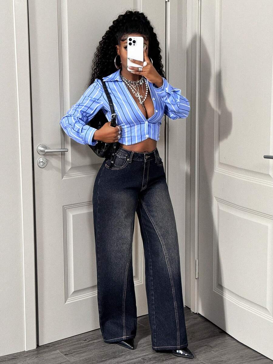 BamGleam Jeans droits polyvalents de mode rétro vintage pour femmes