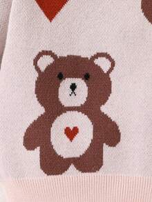 SHEIN Suéter de cuello redondo de manga larga tejido para bebés niños y niñas, cómodo para otoño/invierno, color camello versátil, con estampados de oso de caricatura y corazones en jacquard, lindo y de moda, adecuado para uso diario, salidas, viajes, escuela y fiestas - Multicolor - Ver 4