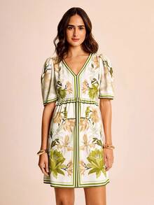 CAJUNI 花卉印花泡泡袖休闲度假连衣裙 - 彩色 - 查看 6