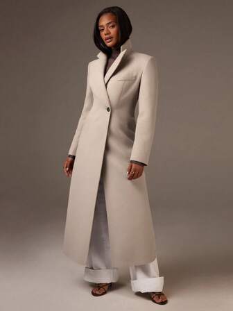 Athîral Dam enfärgad, vanlig axel, långärmad, elegant lång överrock med midja