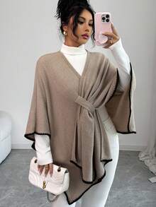 Elenzga Abrigo con cuello superpuesto de tela de felpa recubierta de punto maduro para mujer, blusa elegante para mujer, abrigo de lujo sexy de invierno para mujer, Navidad para mujer - Café integral - Ver 1