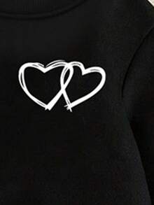 Set de 2 piezas de sudadera y pantalón de chándal con estampado de corazón hueco y cuello redondo para niñas pequeñas, conjunto de ropa personalizada cálido y cómodo para otoño/invierno