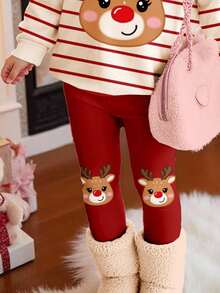 SHEIN Bộ đồ Happikins màu trắng kem và sọc đỏ tía, họa tiết tuần lộc hoạt hình Giáng sinh dễ thương, áo nỉ dài tay cổ tròn dày dặn, chất liệu mềm mại, thích hợp cho bé gái mặc hàng ngày vào mùa thu/đông, dịp Giáng sinh, mùa ấm áp, quà tặng Giáng sinh, trang phục thu đông thoải mái, lớp áo mùa thu đông cho bé gái, phong cách thời trang, trang phục thường ngày, quần áo trẻ em có họa tiết, quần áo mùa thu đông, phong cách mới. - Nhiều màu - Xem 5
