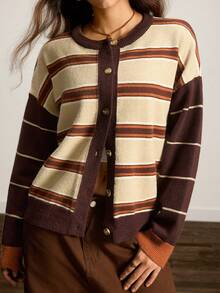 Easelle Áo khoác cardigan sọc nhiều màu phong cách tối giản cổ điển - Nhiều màu - Xem 3