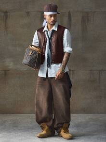 AXEPEAK Fashionable Versatile Men's PU Leather Vest - Dusty Purple - View 7