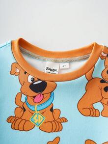 SCOOBY-DOO X SHEIN 2pcs/Set Young Boy Funny Cartoon Dog All-Over Print Crew Neck Long Sleeve Top & Pants Knit Pajama Set - Multicolor - View 4